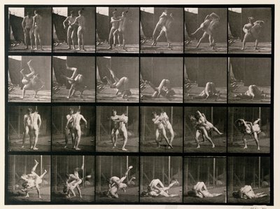 दो पुरुष कुश्ती, &39;एनिमल लोकोमोशन&39;, 1887 से प्लेट 348 द्वारा Eadweard Muybridge